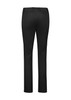 A pair of black women's slim leg stretch chino pants, featuring a classic design with back pockets and a logo.