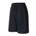 Terry fleece track shorts in black with an elastic waistband and drawstring feature. Includes branding on the shorts.