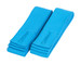 Bright blue changeable apron straps, featuring a textured fabric and a simple design. Includes branding.