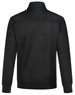 A black men's jacquard fleece jacket with a high collar and a smooth finish, featuring a logo on the back.