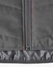 A grey quilted safety jacket with orange stitching, featuring a zip closure and a lining for added warmth.
