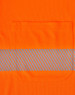 An orange safety polo shirt featuring a reflective stripe and a pocket on the front.