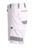 Unisex utility stretch cargo work shorts in white with grey accents, featuring multiple pockets and a logo.