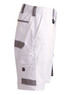 Unisex utility stretch cargo work shorts in white with grey accents, featuring multiple pockets and a logo.