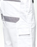 White unisex utility stretch cargo work shorts featuring grey accents and multiple pockets.