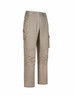 Unisex cotton stretch ripstop work pants in khaki with multiple pockets and a logo.