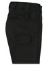 A pair of black unisex cotton stretch ripstop work shorts featuring multiple pockets and an elastic waistband.