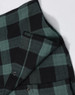 A unisex flannel plaid shirt featuring green and black checks, with buttons and a small pocket detail.
