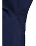 A close-up of a navy blue work shirt featuring a mesh panel for ventilation, with stitching details visible.