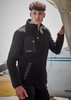 A model wearing a black unisex lightweight 1/4 zip polar fleece with a front pocket, standing next to an aircraft.
