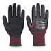 AHR13 F Dark Latex Cut Glove in black with a red and green knitted wrist cuff and a branding logo.