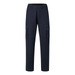 Heavy-duty work pants in navy blue with cargo pockets and a logo. Suitable for various work environments.