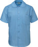 A light blue short sleeve button-up school shirt with a Peter Pan collar and a chest pocket.