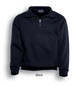A black unisex half-zip fleece jumper with a pocket and ribbed cuffs. Features a branding logo.