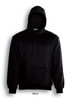A black unisex adults pull over hoodie with a hood and front pocket, featuring a logo.