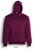 A maroon unisex pull-over hoodie featuring a hood and a front pouch pocket. It has a small logo.