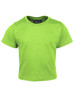 A lime green infant t-shirt with short sleeves and a round neckline, featuring a brand logo on the inside.