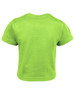 A bright green infant t-shirt with short sleeves displayed from the back, featuring a logo.