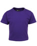 A purple infant t-shirt with short sleeves and a round neckline, featuring a logo on the inside tag.
