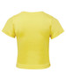 A yellow infant t-shirt featuring short sleeves and a round neckline, with a logo on the back.
