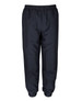 Track pants in dark navy with an elastic waistband and cuffs, featuring a logo on the waistband.