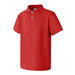 A red short sleeve polo shirt with a collar and three buttons, featuring a small logo on the side.
