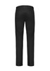 A pair of black modern stretch chino pants featuring a plain back and a logo.