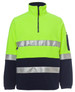 A bright yellow and navy polar fleece workwear jumper with reflective strips and a zip collar. Features a logo.