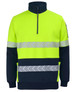 A high-visibility fleece jumper in neon yellow and navy, featuring reflective segmented tape stripes.