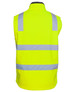 A high-visibility yellow three-layer softshell vest with reflective strips on the back. It features a logo.