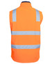 An orange three-layer softshell vest featuring reflective strips and a collar. It has a logo on the front.
