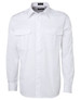 A white button-up shirt with two chest pockets and a collar. The shirt features a logo on the label.