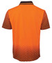 An orange and black net sub polo shirt featuring a textured design and a collar. It includes a logo.