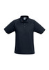 A black short sleeve polo shirt with a collar and a logo on the chest.