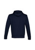 A navy blue hoodie featuring a hood and long sleeves, with a simple, clean design at the back.