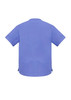 A unisex scrub top in a solid shade of blue, featuring short sleeves and a rounded neckline.