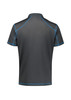 A dark grey men's short sleeve polo shirt with blue accents and a logo. It features a stylish design and modern fit.
