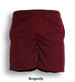 Burgundy unisex adults microfibre shorts with an elastic waistband and logo branding.