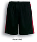 Kids soccer panel shorts in black and red, featuring an elastic waistband and sporty design. Includes a logo.