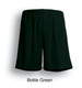 Bottle green sports shorts with a logo, designed for kids. They feature a simple, comfortable style for active wear.