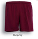 Burgundy plain sports shorts with an elastic waistband and no visible branding.