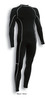 Full length black and silver leggings designed for ladies and kids, featuring a fitted style with contrasting stitching.