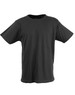 A dark grey unisex cotton T-shirt with short sleeves and a round neckline. It features a logo on the inside.