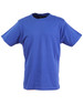 A blue unisex cotton T-shirt with short sleeves and a round neckline, featuring a logo.