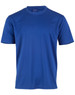 A blue short-sleeve T-shirt made from moisture-wicking fabric, featuring a logo on the upper left.