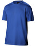 A blue men's short sleeve tee made from cooldry fabric, featuring a logo on the label.