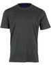 A grey short sleeve tee featuring a smooth texture and a logo on the neckline. Suitable for kids.