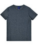 A grey heather short-sleeved men's t-shirt featuring a simple design and a logo on the neckline.