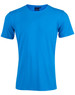 A blue Men's Cooldry Stretch Tee with a round neckline and short sleeves, featuring a logo on the label.