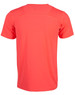 A vibrant coral men's T-shirt with a stretch fabric, featuring a logo on the back.